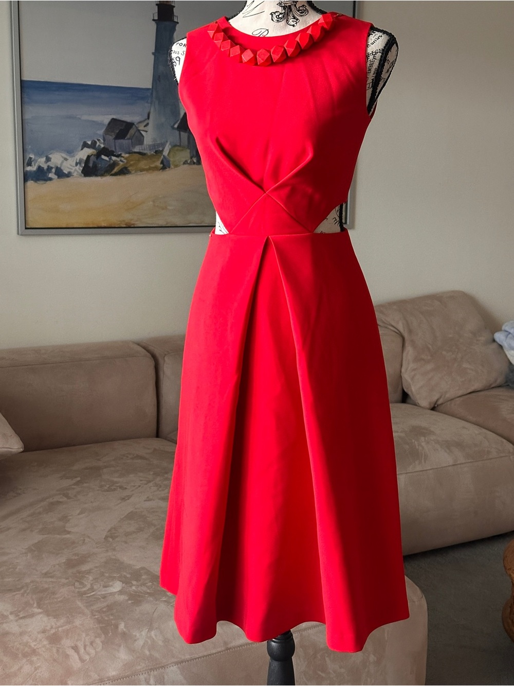 D•Play Red Fit & Flare Dress Cutout Waist Sleeveless Size S
